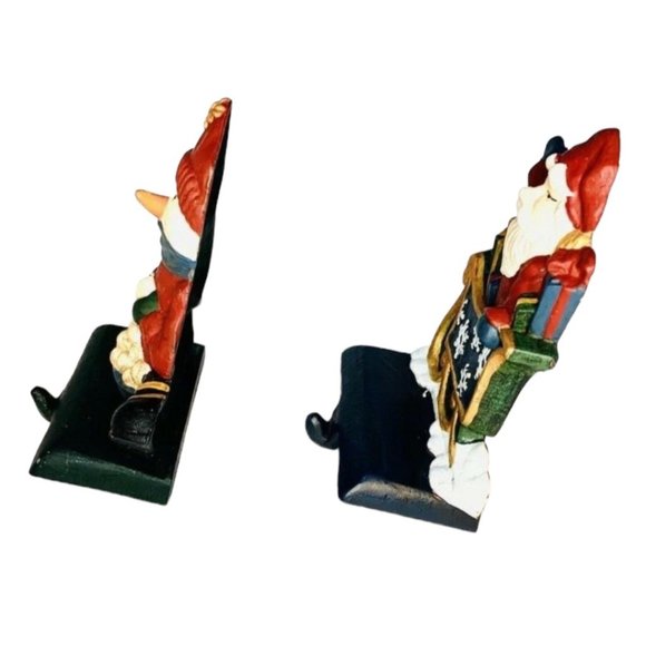 LOT of 2 Santa And Snowman Cast Iron Christmas Stocking Holder Hanger Vintage - Picture 5 of 11